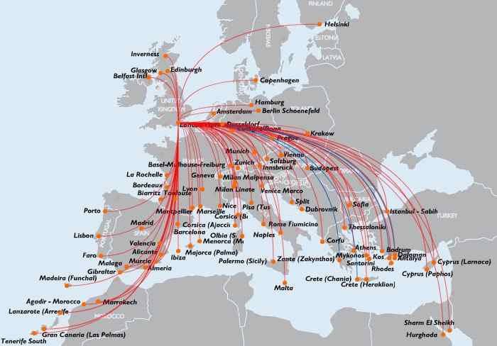 Карта полетов EasyJet